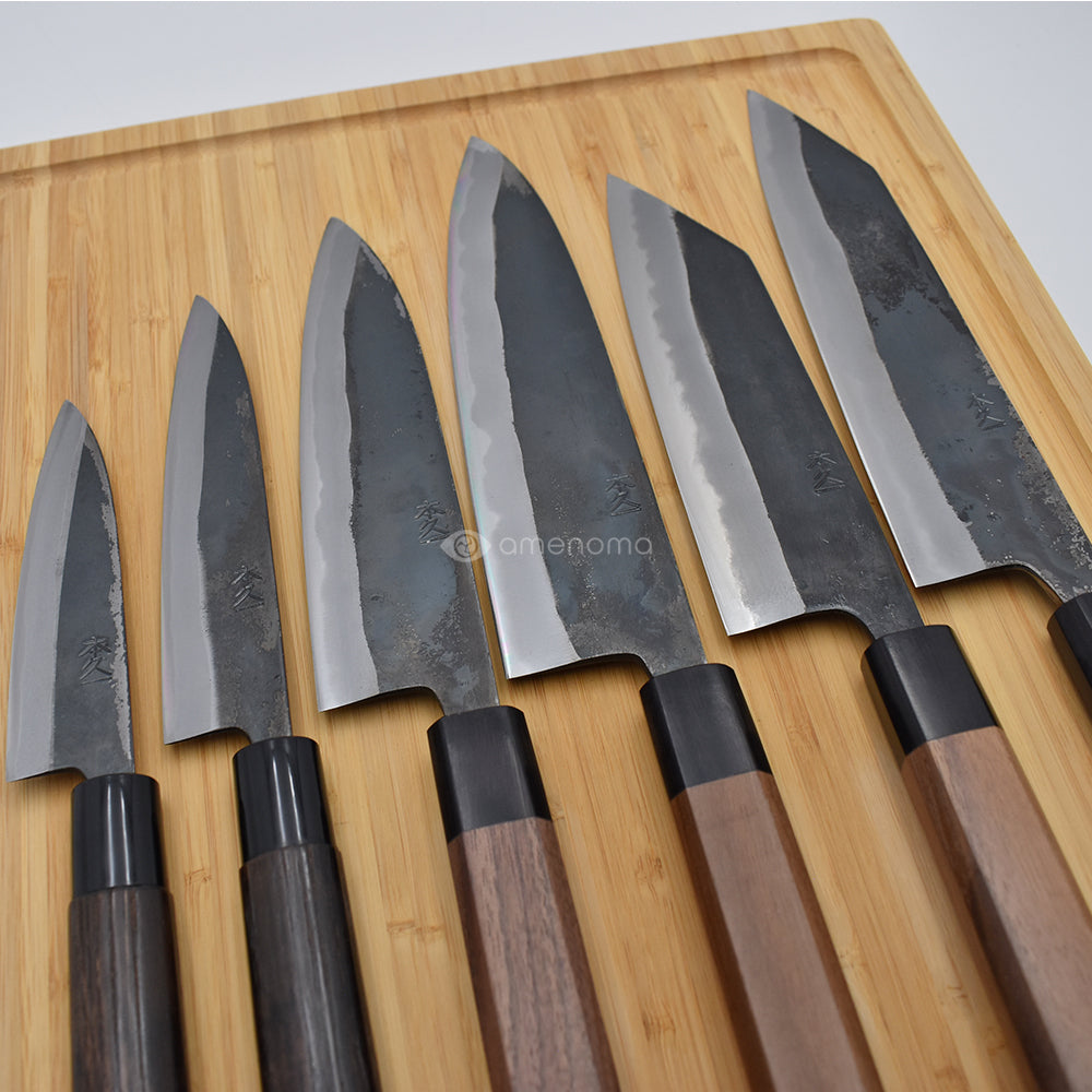 現品】青紙1号 黒打 万能包丁 165㎜ #8026 焼栗柄 月光作