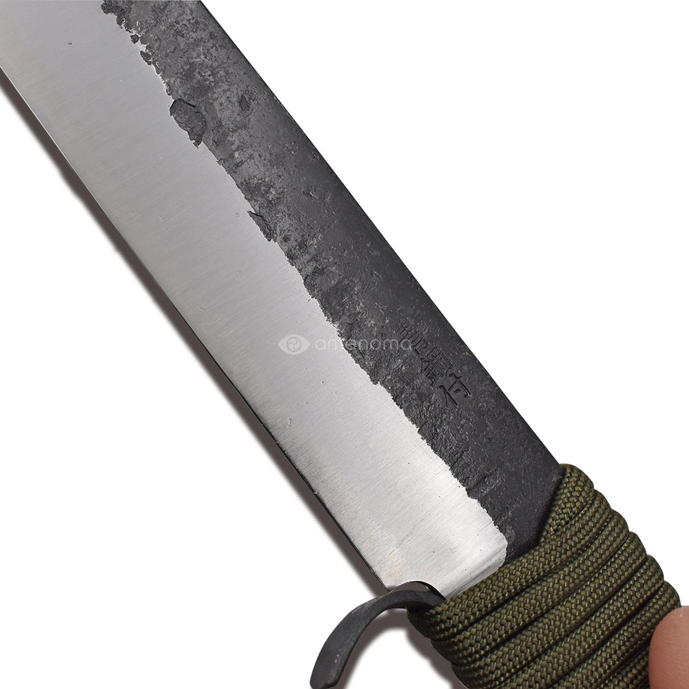 剣ナタ諸刃 青鋼黒打仕上ヒルト 本皮サック付 150mm – amenoma